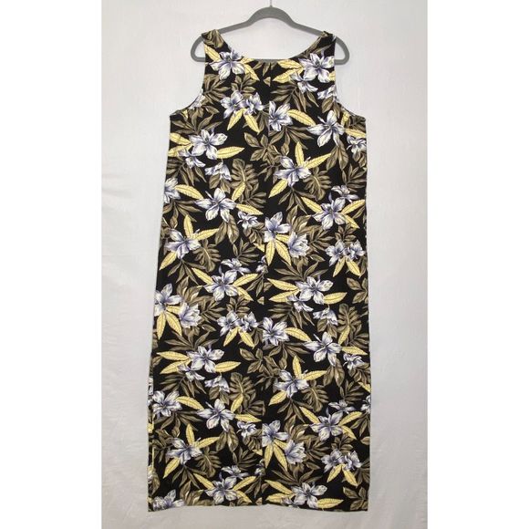 Jones New York Maxi Dress 16 Black White Gold Floral Linen Sleeveless Pullover - Picture 4 of 7